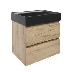 Meuble de salle de bains 2 tiroirs avec vasque céramique - SAT - B-Way - 59x50x45 - Chêne (décor) - Chêne