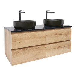 Ensemble meuble avec 2 vasques et plan et 2 mitigeurs - SAT - B-Way - 119x50x45 - chêne mat - Chêne