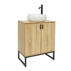Ensemble meuble avec vasque - Ceramia - Easy - 60x73x36 cm avec vasque ronde 36 cm - chêne clair