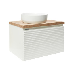 Meuble sous-vasque Naturel Savona - 78x43x44,8 - plateau chêne Halifax - Blanc - blanc brillant