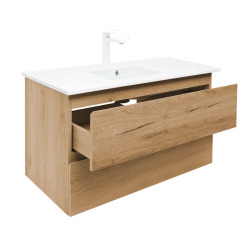 Meuble de salle de bains suspendu SAT B-Way 2 tiroirs avec vasque céramique 99x50x45 et mitigeur - Chêne