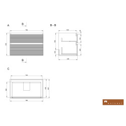 Meuble de salle de bains - Naturel - Savona - 2 tiroirs avec plan de recouvrement 78x53x44,8 cm - Blanc