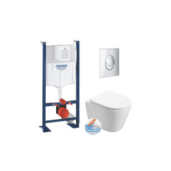 Pack WC Bâti autoportant + WC sans bride Infinitio + Abattant softclose + Plaque chrome + Set d'isolation phonique