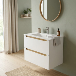 Meuble de salle de bain suspendu 60x60x45 cm - blanc laqué - 2 tiroirs - vasque céramique Modena - Naturel Stilla