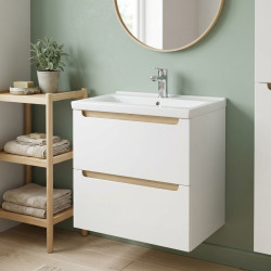 Meuble de salle de bain suspendu 60x60x45 cm - blanc laqué - 2 tiroirs - vasque céramique Verso - Naturel Stilla