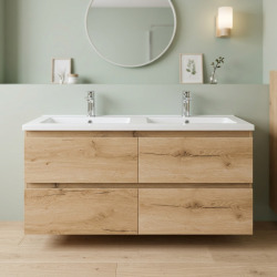 B-Way 119x50x45 cm meuble de salle de bain suspendu, 4 tiroirs, chêne mat (BWAY2120OAK)