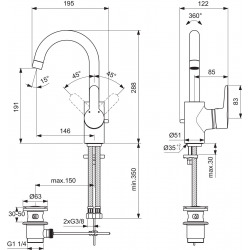 CONNECT BLUE Mitigeur lavabo avec bec haut, avec vidage (B0112AA)  CONNECT BLUE Mitigeur lavabo avec bec haut, avec vidage (B0112AA)