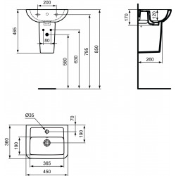 EUROVIT Lave-mains 170 x 460 x 360 mm, blanc (K284801)