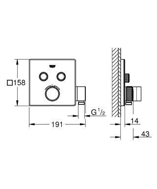 Grohtherm Mitigeur de douche thermostatique pour SmartBox, pour 2