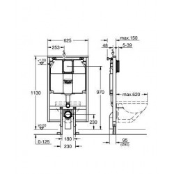 Grohe Rapid SL Bâti-support WC avec Réservoir 80mm, hauteur 1,13 m et largeur 0,62 m (38994000)