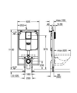 Grohe Rapid SL - Bâti-support pour WC suspendu, réservoir de