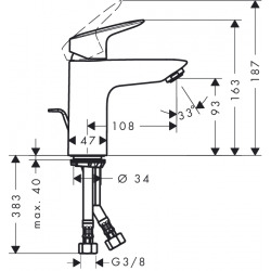  Logis 100 CH3 CoolStart Mitigeur lavabo, avec tirette et vidage synthétique, chromé (71102000)