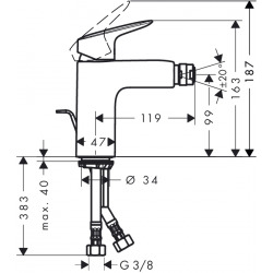 Logis 100 Mitigeur bidet, avec tirette et vidage synthétique, chromé (71200000)  Logis 100 Mitigeur bidet, avec tirette et vidage synthétique, chromé (71200000)