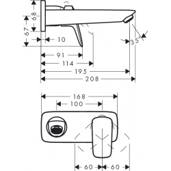 Logis Mitigeur lavabo encastré mural, Bec 195mm, bonde à écoulement libre (71220000)