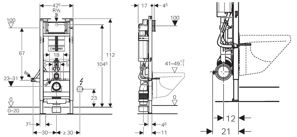 Geberit Bâti-support Duofix UP320 PMR avec hauteur de cuvette réglable  (111.396.00.5)