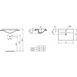 CONNECT Lavabo à encastrer rectangulaire 500 x 390 x 175 mm, blanc (E504301)