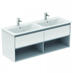 CONNECT AIR Meuble pour lavabo-plan double Couleur blanc laqué / gris plume mat 517 x 1300 x 440 mm  (E0831KN)