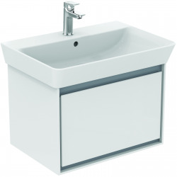 CONNECT AIR Meuble lavabo Cube 1 tiroir 650mm ,400 x 585 x 412 mm Couleur Blanc laqué/gris plume mat (E0847KN)