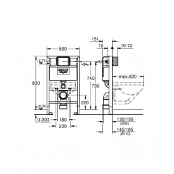 GROHE Rapid SL bâti support pour WC suspendu 82 cm avec réservoir 6 à 9 l (38526000)