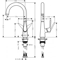 Talis S 220. Mitigeur de cuisine, fini acier inoxydable (72814800)