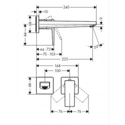 Hansgrohe Metropol Mitigeur de lavabo encastré mural, bec 225mm, poignée manette, bonde à écoulement libre, chromé (32526000)