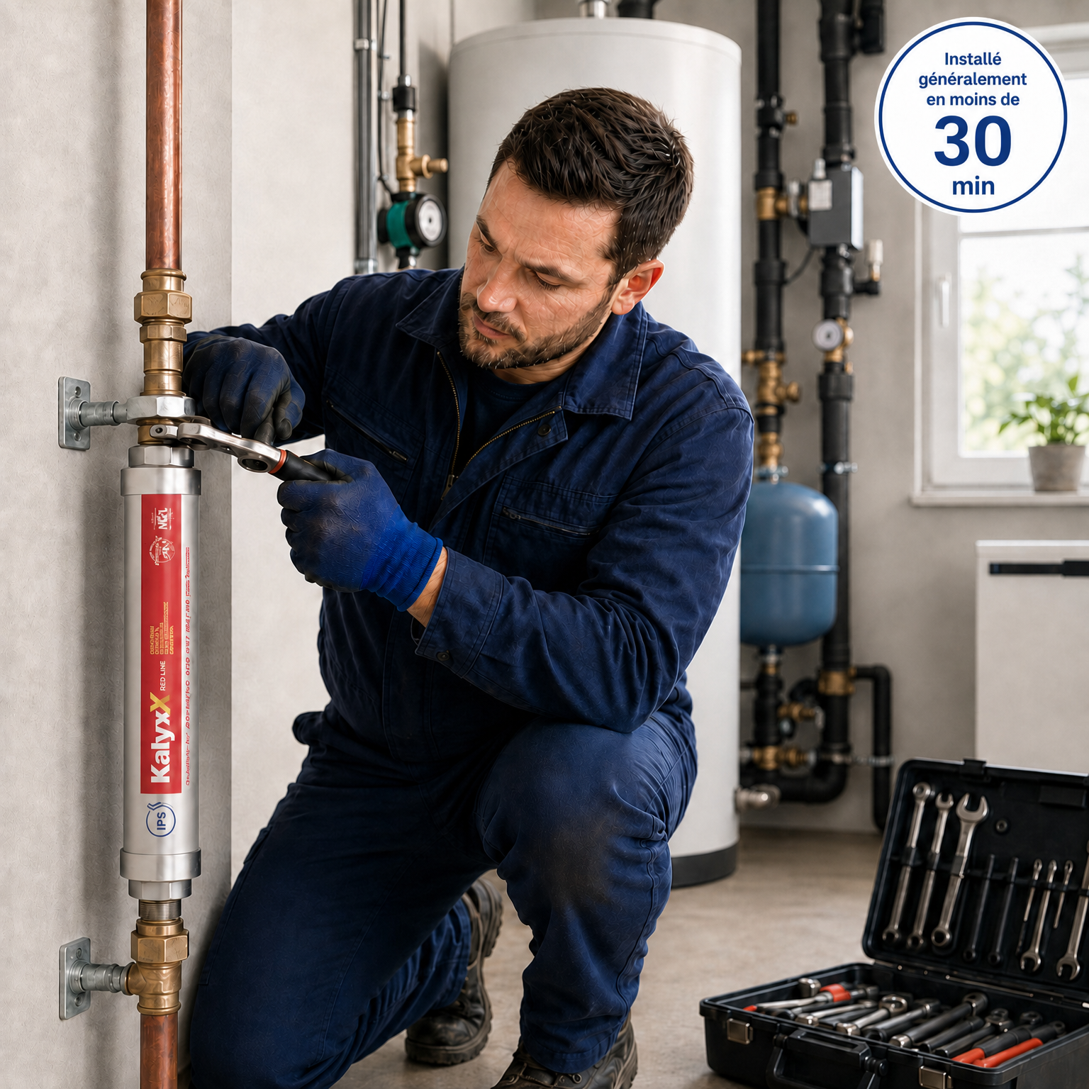 Installateur certifié posant le KalyxX
